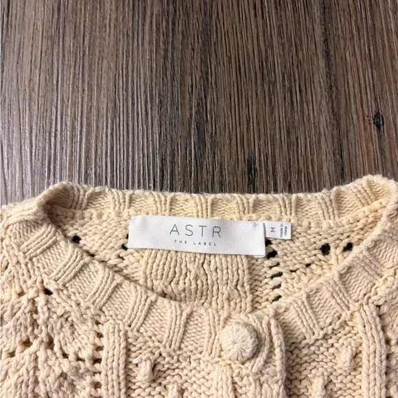 Astr Ivory Crochet & Cable Knit Button-Front Cardigan - Picture 6 of 7